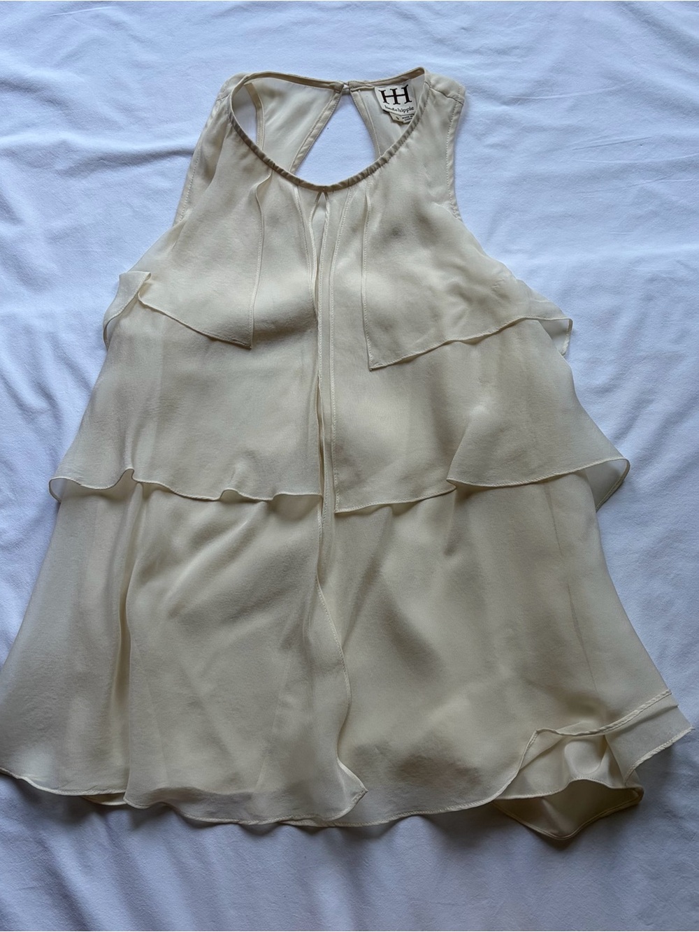 Cream Ruffle Tiered Sleeveless Blouse